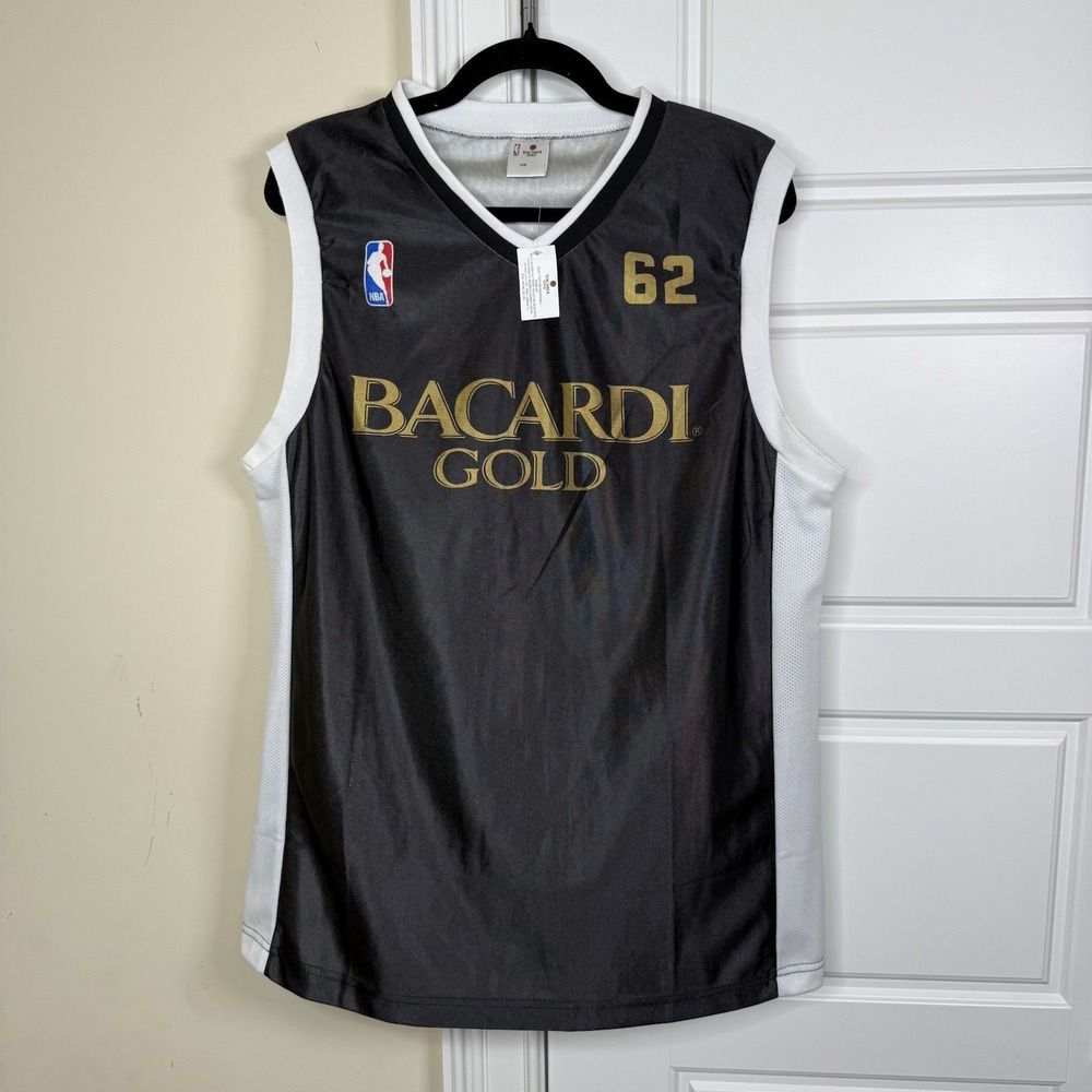 NBA Bacardi Gold Basketball Jersey Mens Large Black White Tank Top Number 62